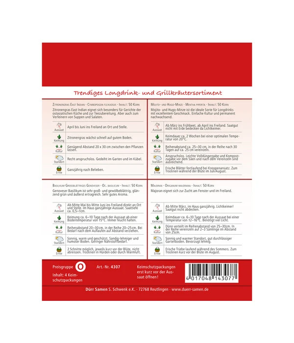 Dürr Samen Longdrink- Und Grillkräutersortiment 2 Dürr Samen Longdrink- Und Grillkräutersortiment – Bild 2